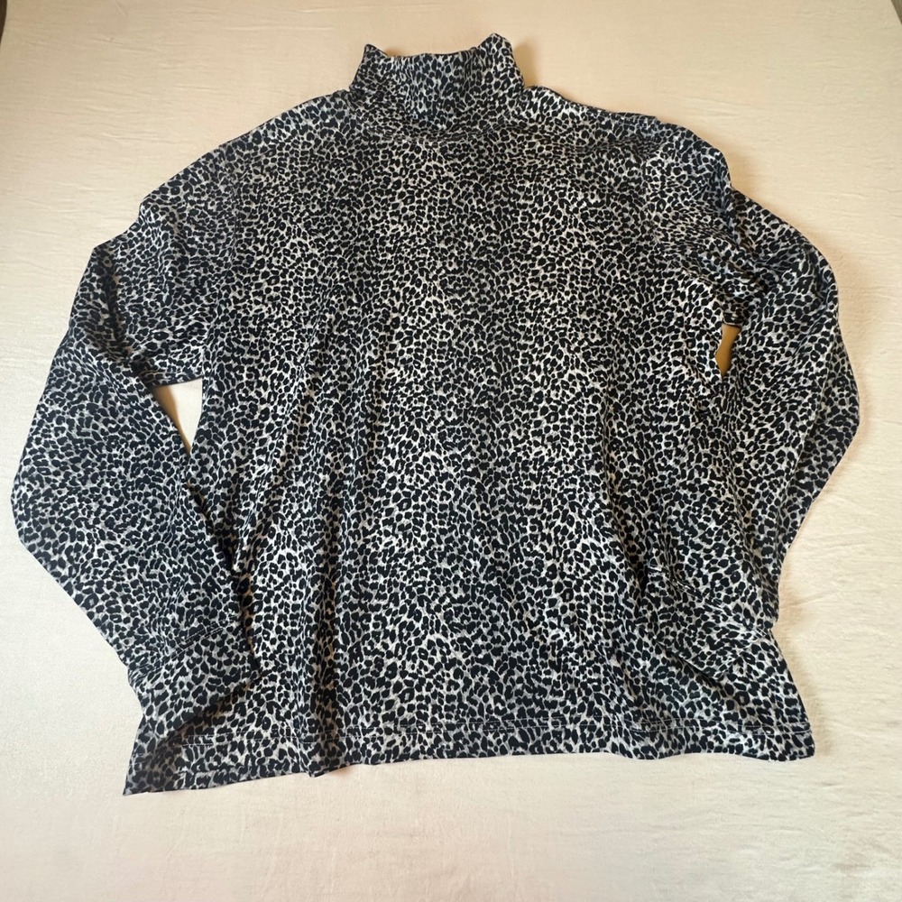 Classic Elements Mock Neck Top Leopard Animal Print Mob Wife Cotton Long Sleeve